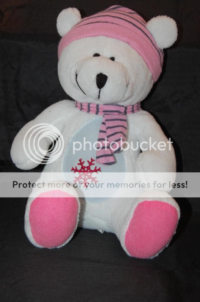 White Pink Scraf Hat Teddy Bear Snowflake Kellytoy 11" Plush Stuffed Lovey Toy